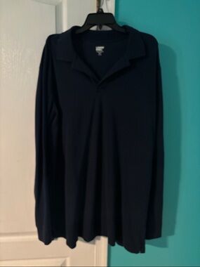 Lands' End Men's Long Sleeve Polo - Navy Blue
